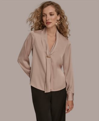 Donna Karan New York - Women's Petite V-Neck with Bar in Scarf Top, Regular & Petites