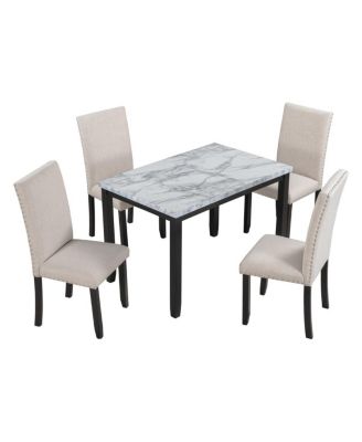 5-Piece Dining Set for 4 with Faux Marble Tabletop and Upholstered Chairs, Elegant Table Set for Kitchen or Dining Room-Maison Boucle