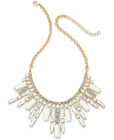 ABS by Allen Schwartz Gold-Tone White Stone and Crystal Deco Statement Necklace