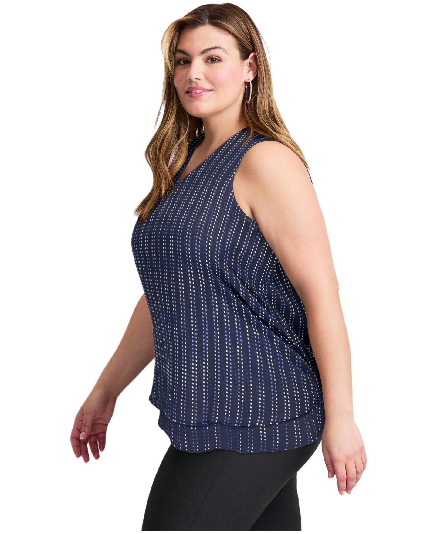 Женская футболка Avenue Tops & Tees Plus Size Sleeveless Double Layer Swing Tank, цвет: Тёмно-синий полосатый — фото 3