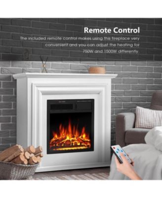 Electric Fireplace Heater Wooden Surround Firebox, Remote Control, Adjustable LED Flame, 750W/1500W Freestanding Fireplace
