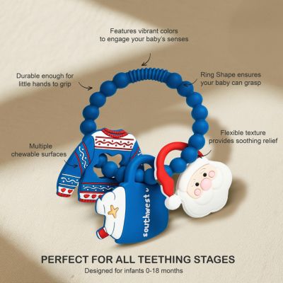 Silicone Christmas Teether Ring Toy for Baby, BPA Free Soothing Teething Relief Toy for Infant & Toddlers 0-18 Months