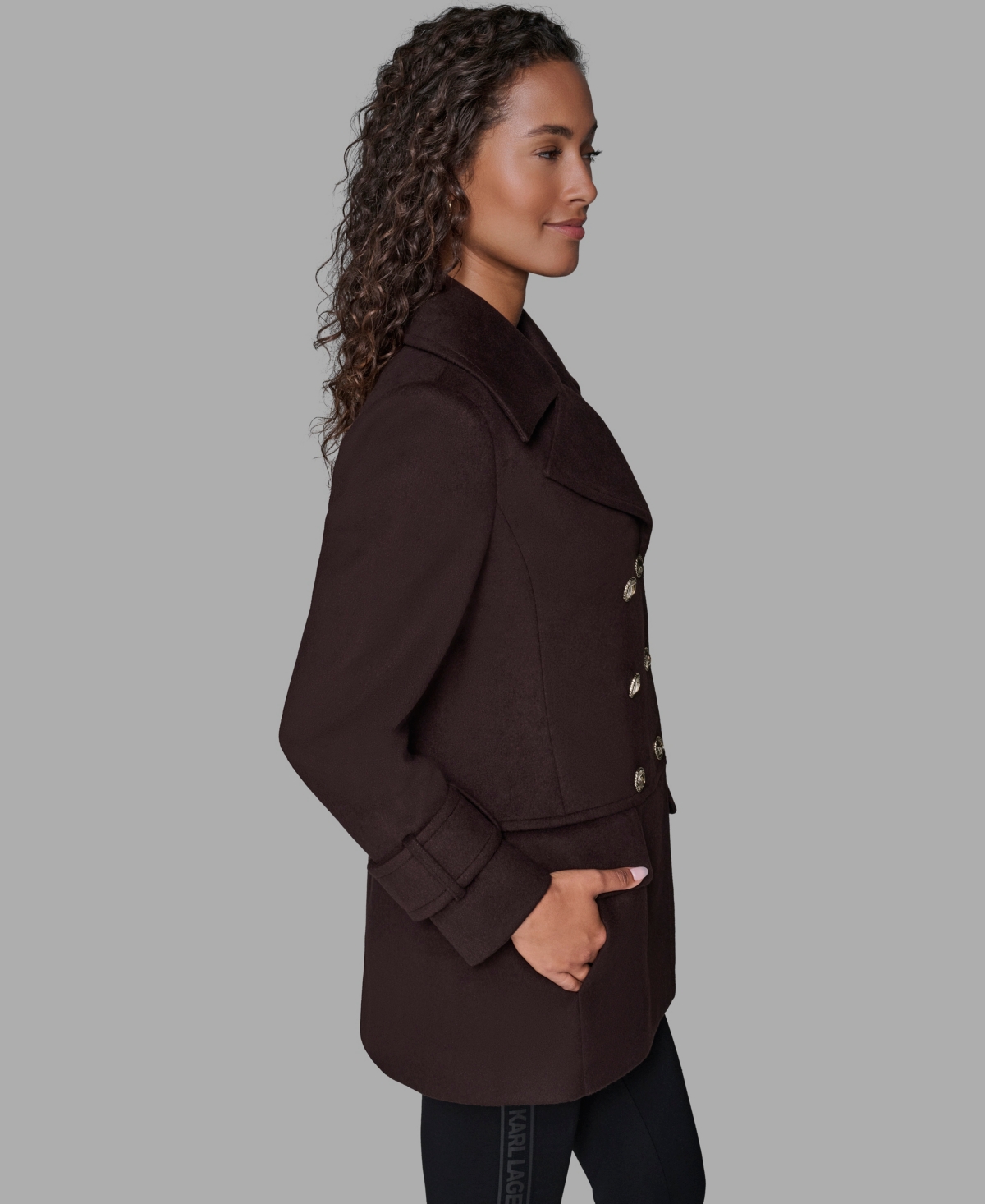Karl Lagerfeld Women's Dropped Waist Peacoat In Brown
