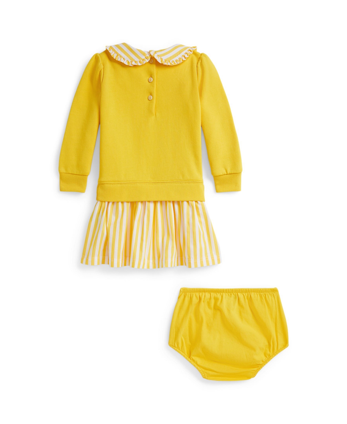 Polo Ralph Lauren Baby Girls Striped Loopback Fleece Dress And Bloomer In Yellow