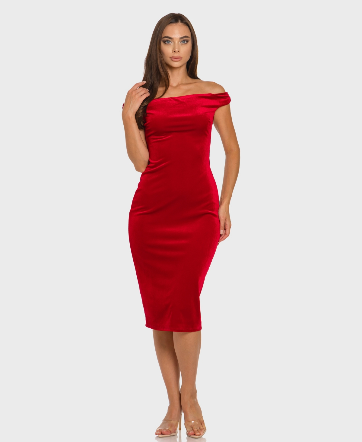 B Darlin Juniors' Off-the-shoulder Midi Dress In Red
