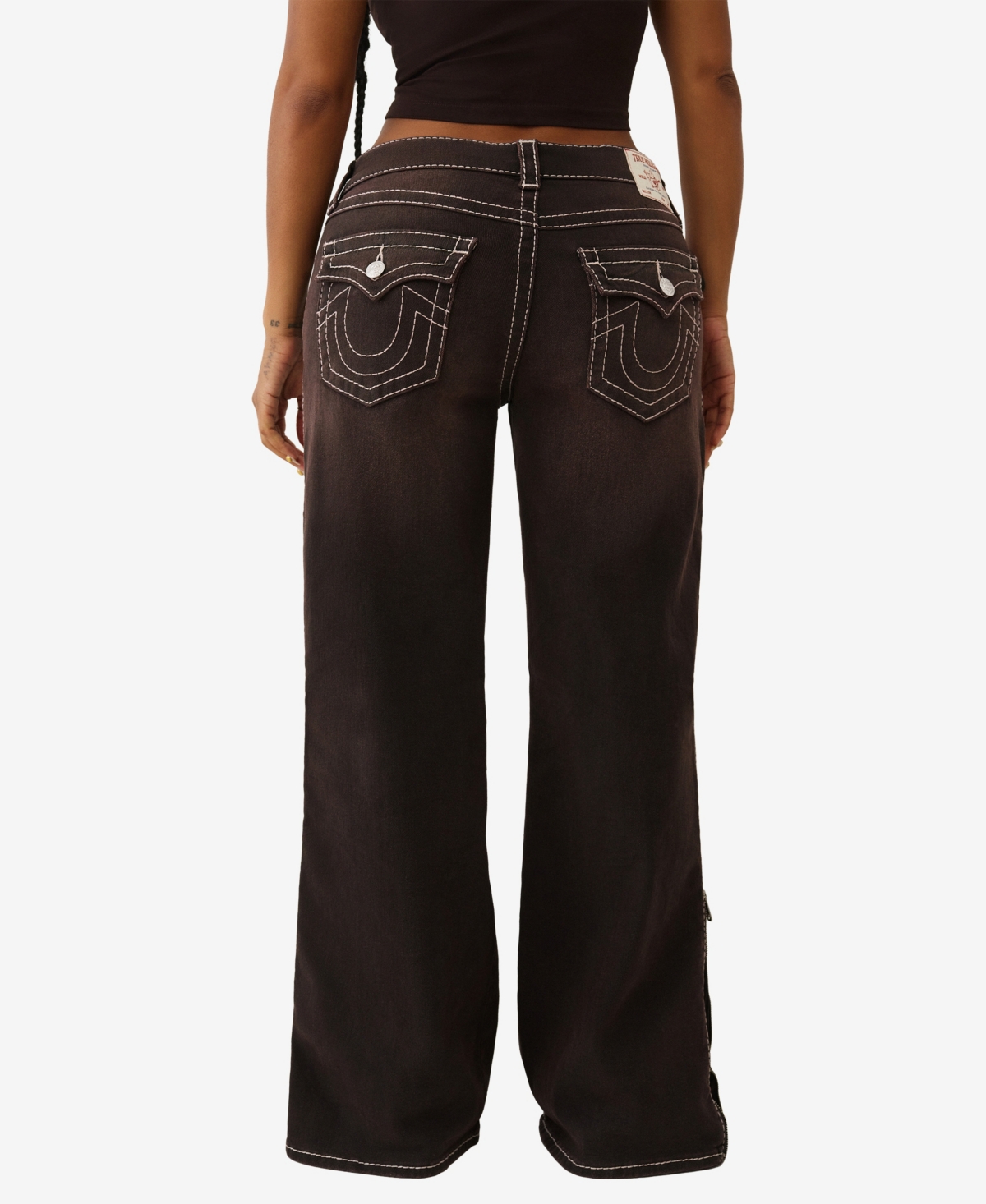True Religion Women's Bobbi Baggy Zipper Big T Flap Jeans In Brown