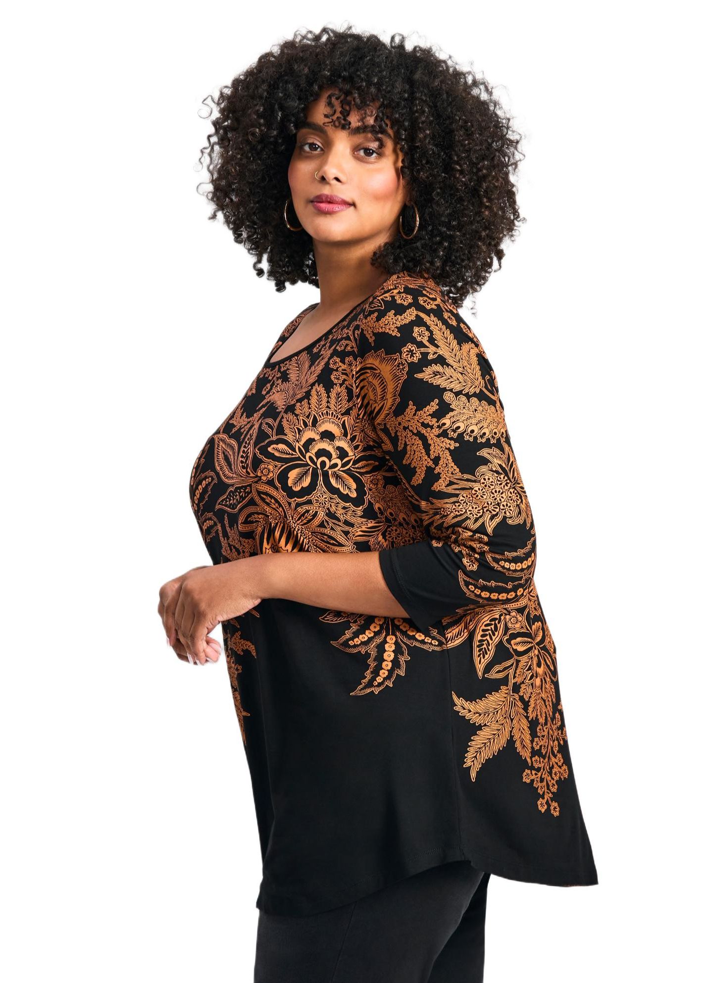 Женский топ Avenue Plus Size Millie 3/4 Sleeve, цвет: Чёрный — фото 2