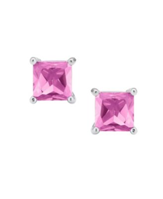 2CT Square Cubic Zirconia CZ Stud Earrings Sterling Silver 7MM