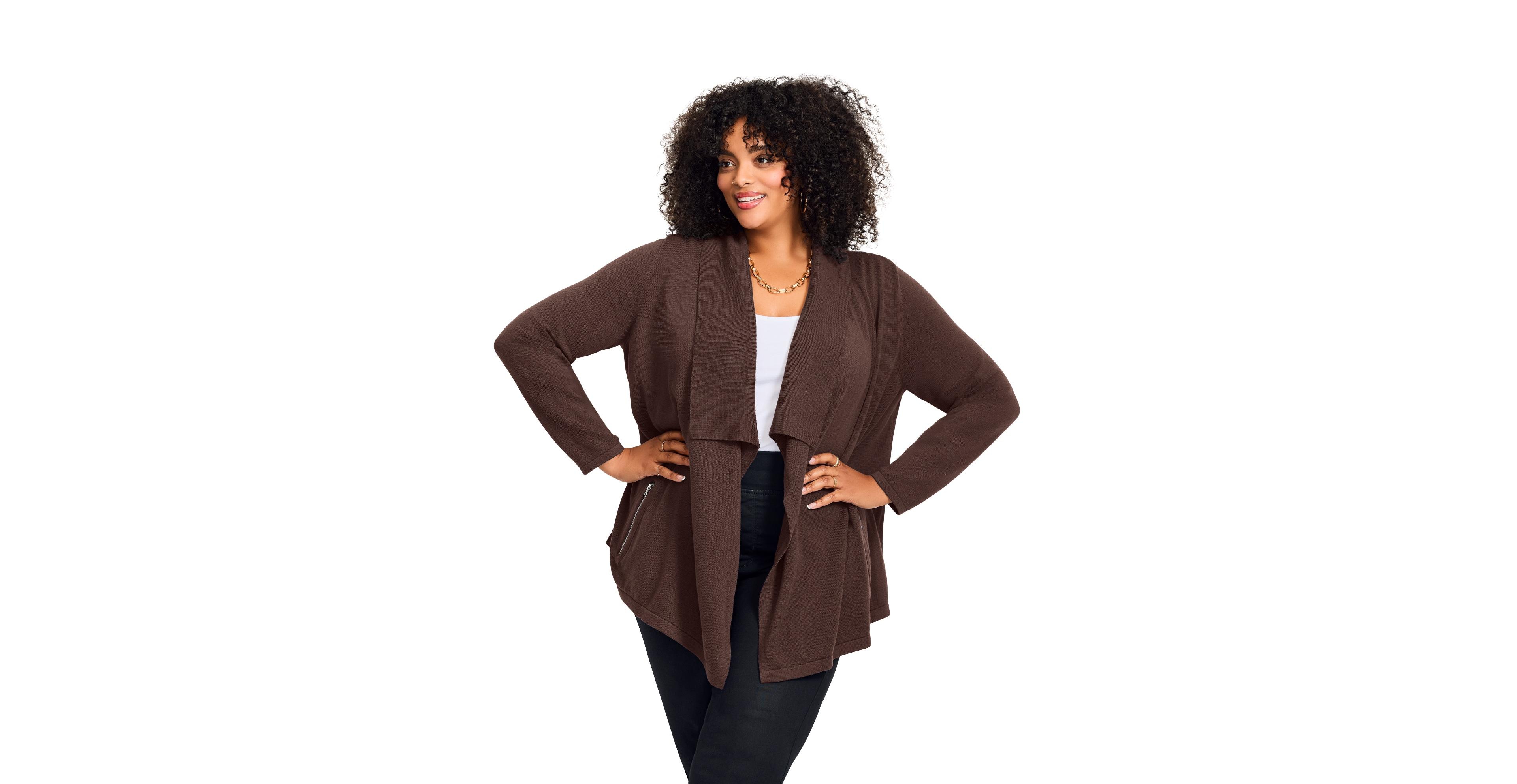 Avenue Women's Plus Cascade Cardigan Zipper Pocket