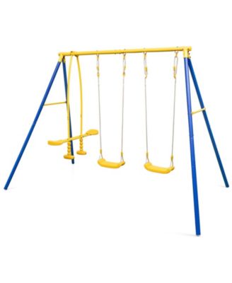 Metal Swing Set for Backyard with 2 Swing Seats and 2 Glider Seats