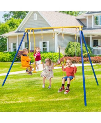 Metal Swing Set for Backyard with 2 Swing Seats and 2 Glider Seats