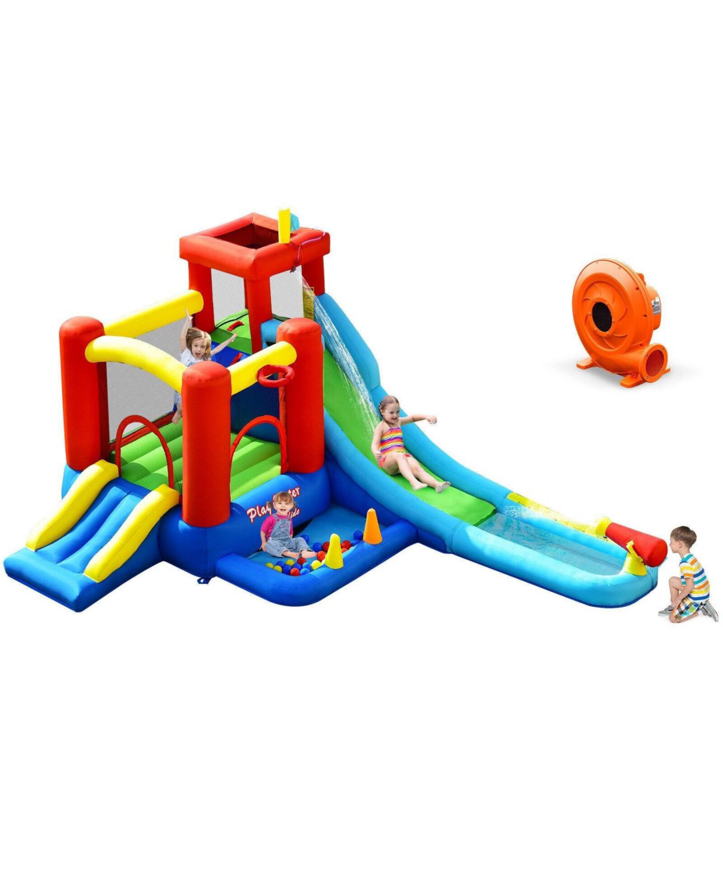 Детская игрушка SKONYON 9-in-1 Inflatable Water Slide Bounce House with 860W Blower, Ages 3+, цвет: Красный — фото 1