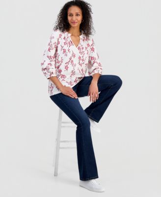 Women's Printed Smocked Knit Top