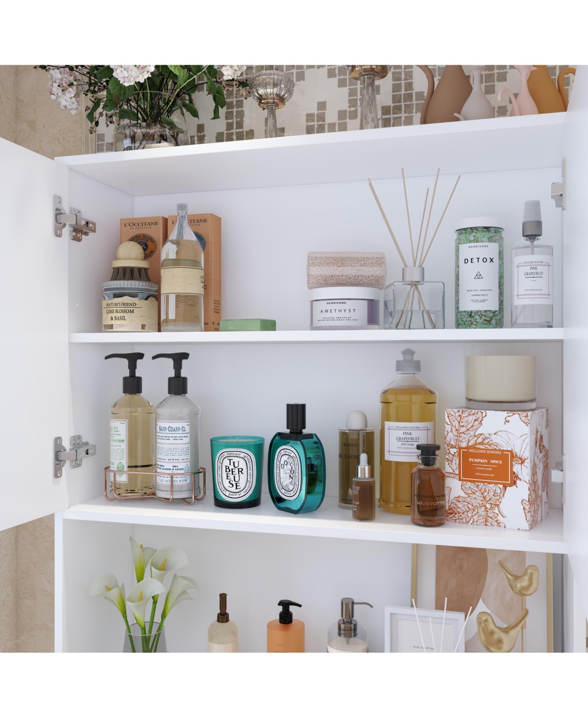 Toilet Storage Bathroom Space Saver with Doors Cabinet, Open Shelves