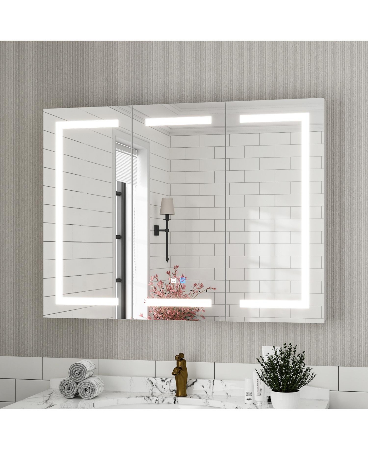 Bathroom Cabinet with Led Mirror, Anti-fog function