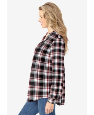 Women's Plus Size Pintucked Flannel Shirt