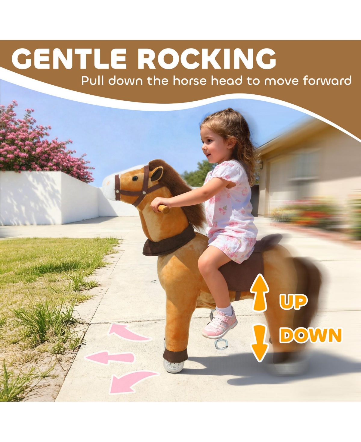 Qaba Ride on Horse for Ages 3-5, 29.5 Inch Plush Riding Pony