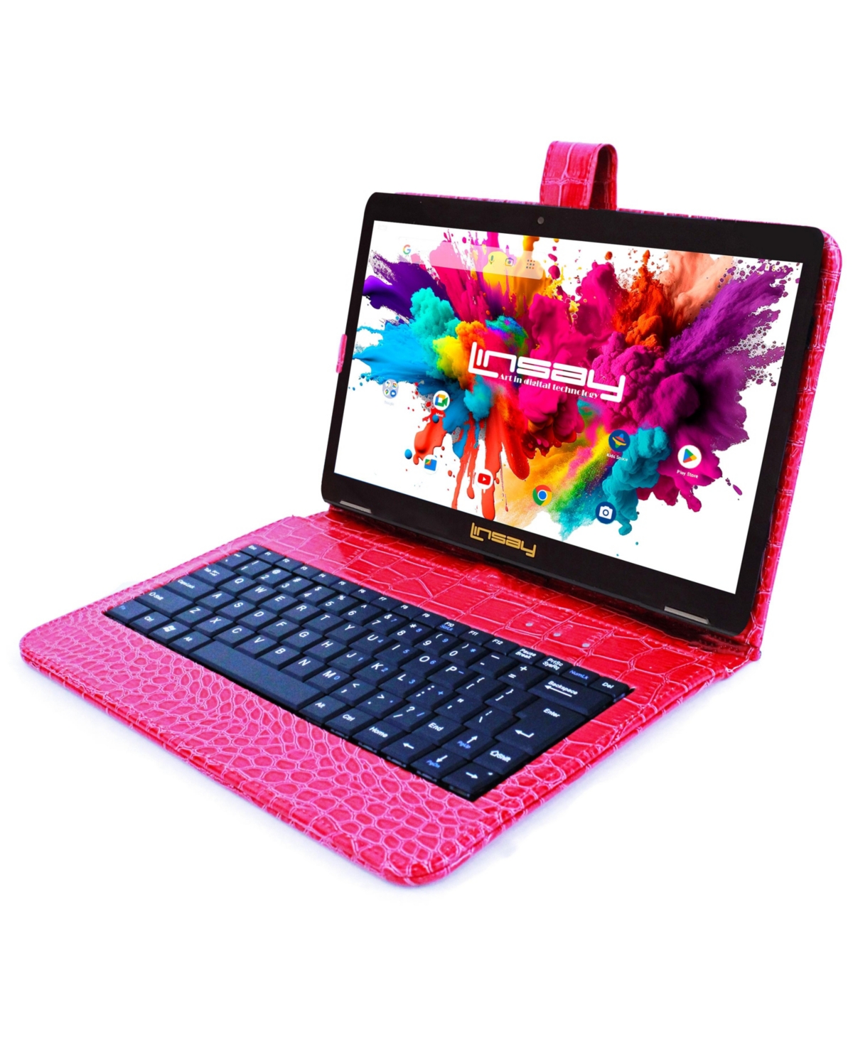 Linsay New 10.1" Tablet Octa Core 128GB Android 14 Exclusive Luxury Red Crocodile Keyboard case