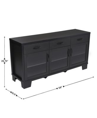 Samson Three-Drawer Engineered Wood Buffet Sideboard Cabinet With Three Tempered Glass Cabinet Doors For Dining Room/Kitchen