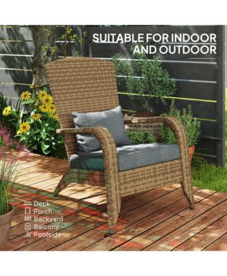 Patio Wicker Adirondack Chair with Soft Cushions, Charcoal