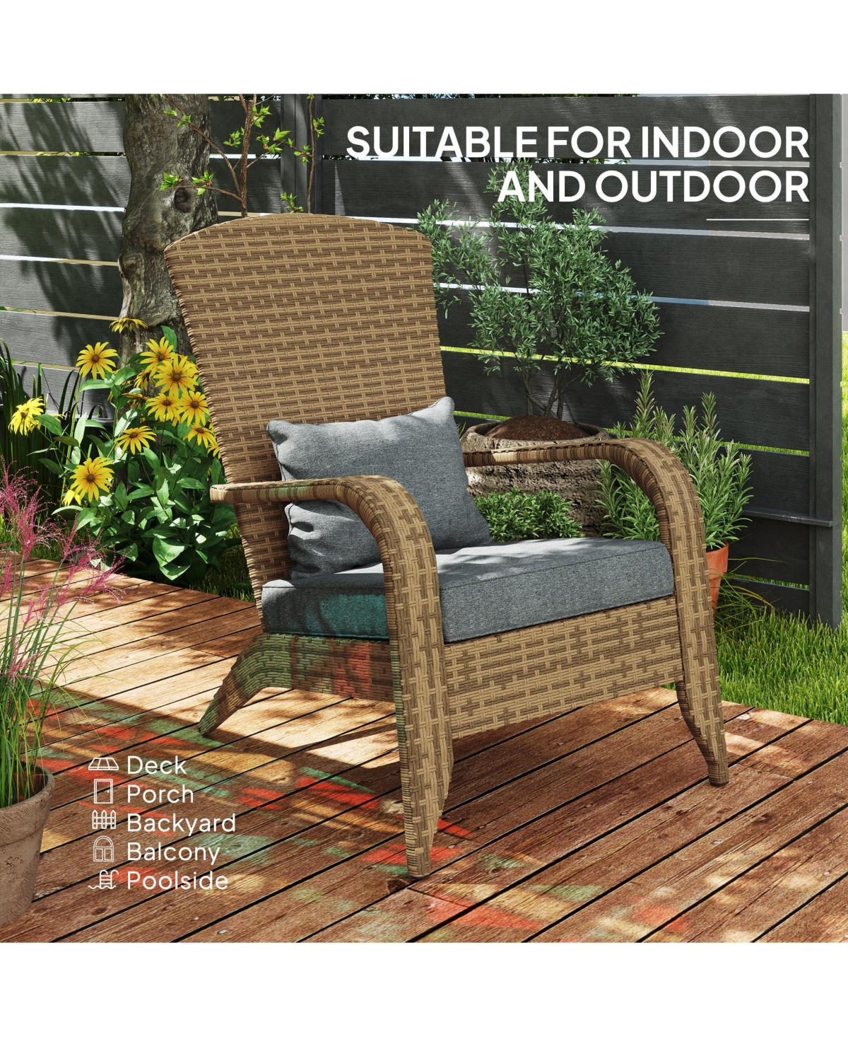 Outsunny Pe Rat Adirondack Lounge Patio Fire Pit Chair, Mixed