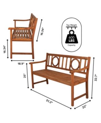 Apollo 51.2" 3-Seat Circle-Back 600-Lbs Support Acacia Wood Outdoor Garden Patio Bench