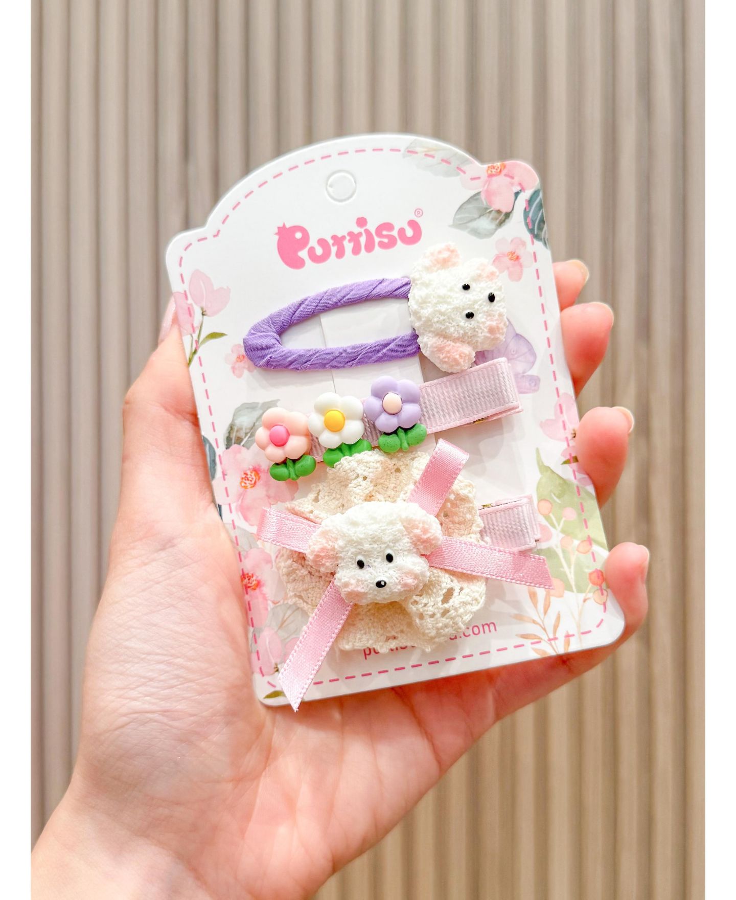 Детские аксессуары для волос Puttisu 3pc Hair Clip Set - Puppy Blossom Pals, цвет: Сиреневый лавандовый — фото 4