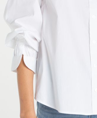 Women's Petite Adjustable Sleeve Woven Top