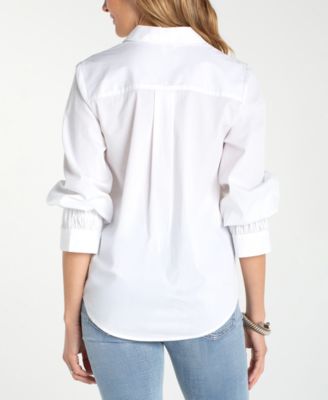 Women's Petite Adjustable Sleeve Woven Top