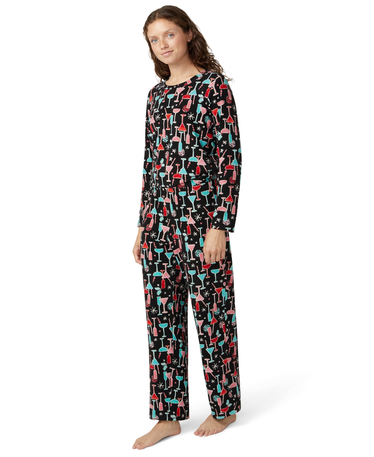 Hue Women's Waffle Fleece Pajama Set In Multi