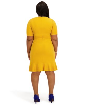 Women's Round Neck Knee Length Ruffle Skirt Dress, Regular and Plus Size