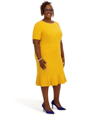 Women's Round Neck Knee Length Ruffle Skirt Dress, Regular and Plus Size