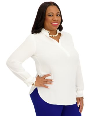 Women's V-Neck Long-Sleeve Top, Regular and Plus Size