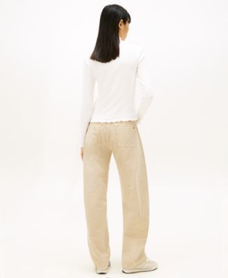 Women's Slim Ribbed Lettuce Edge Mock Neck Top