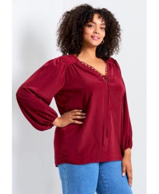Women's Scallop Trim Peasant Blouse