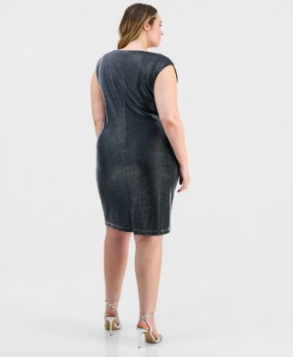 Plus Size Metallic Jersey Drape-Neck Dress