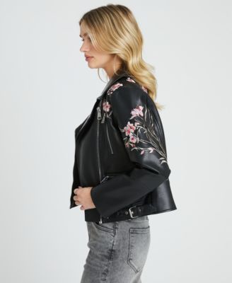 Women's Long-Sleeve Embroidered Floral Moto Style Jacket