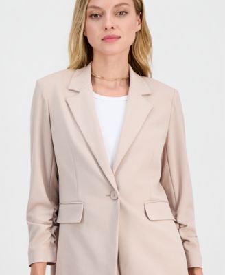 Women's Crepe One-Button Scrunched-Sleeve Blazer