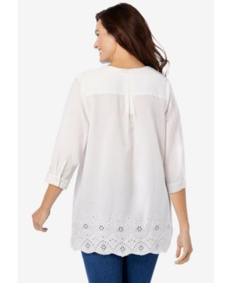 Women's Plus Size Embroidered Pintuck Tunic