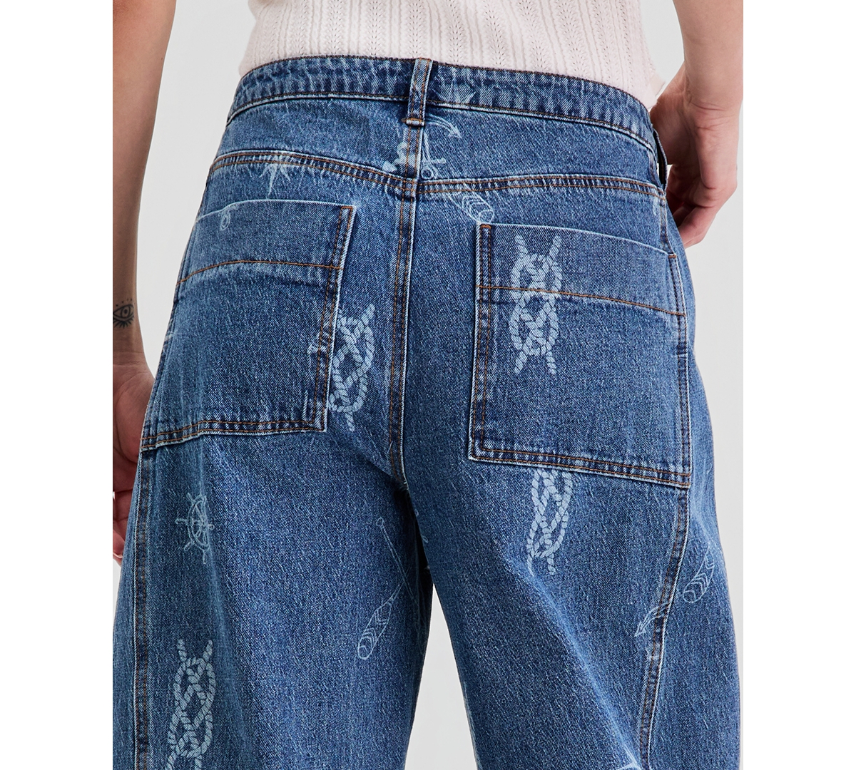 And Now This Women's Nautical Print Barrel-Leg Jeans, Macy's Exclusive