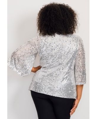 Women's Faux Wrap Sequin Top