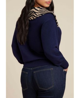 Women's Sweater With Animal Print Collar