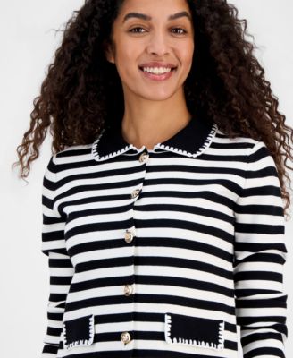Women's Striped Collared Button Cardigan Sweater