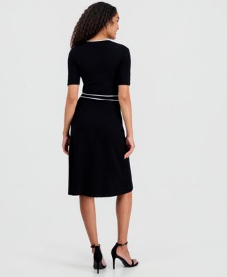 Women's Contrast-Trim Fit & Flare Sweater Dress