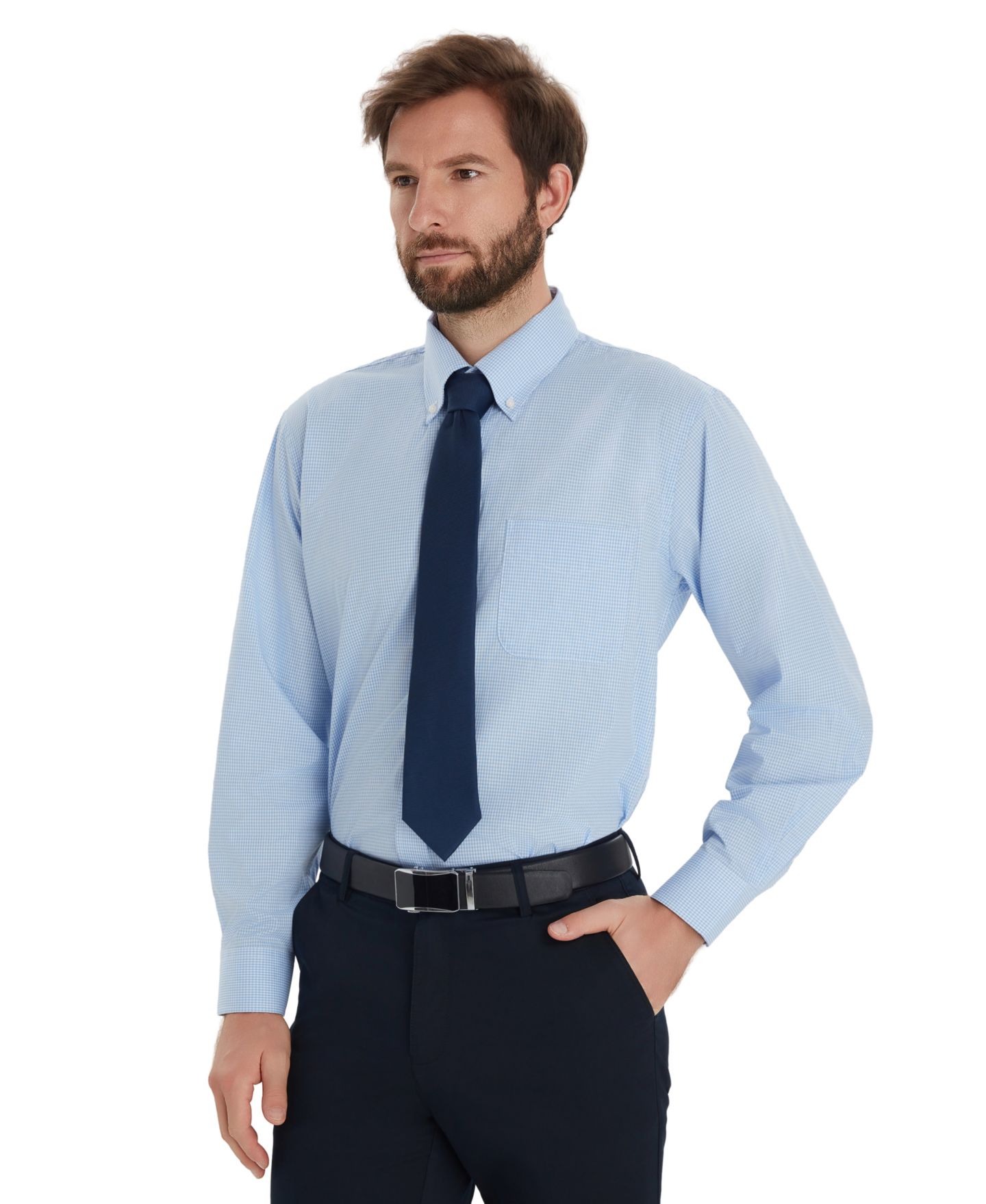 Мужская рубашка Club Room Mini Gingham Dress Shirt, цвет: Светлый синий — фото 5