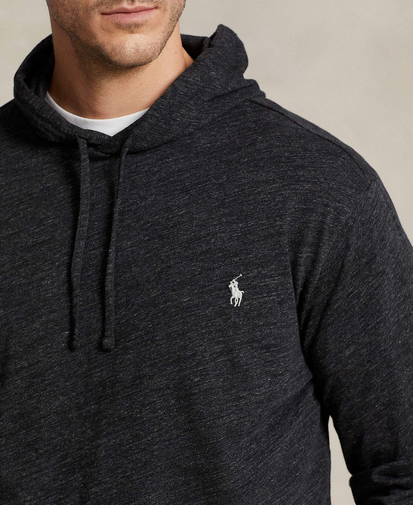 Мужская футболка Polo Ralph Lauren Big & Tall Jersey Hooded, цвет: Чёрный меланжевый — фото 3