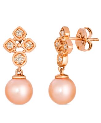 Le Vian - Freshwater Pearl (7-8mm) and Nude Diamond (0.15 ct. t.w.) Earrings in 14K Strawberry Gold
