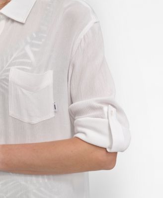 Women's Gauze Collared Button-Front Beach Shirt