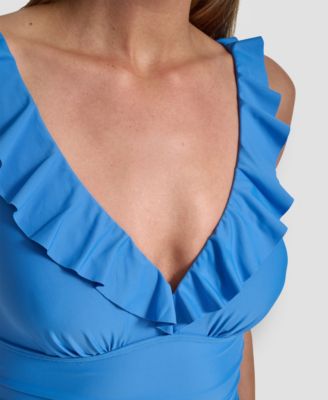 Ruffle Plunge Underwire Tummy Control One-Piece Swimsuit