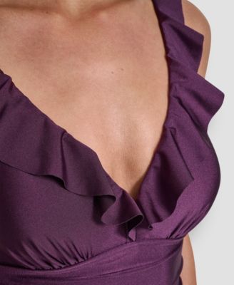 Ruffle Plunge Underwire Tummy Control One-Piece Swimsuit